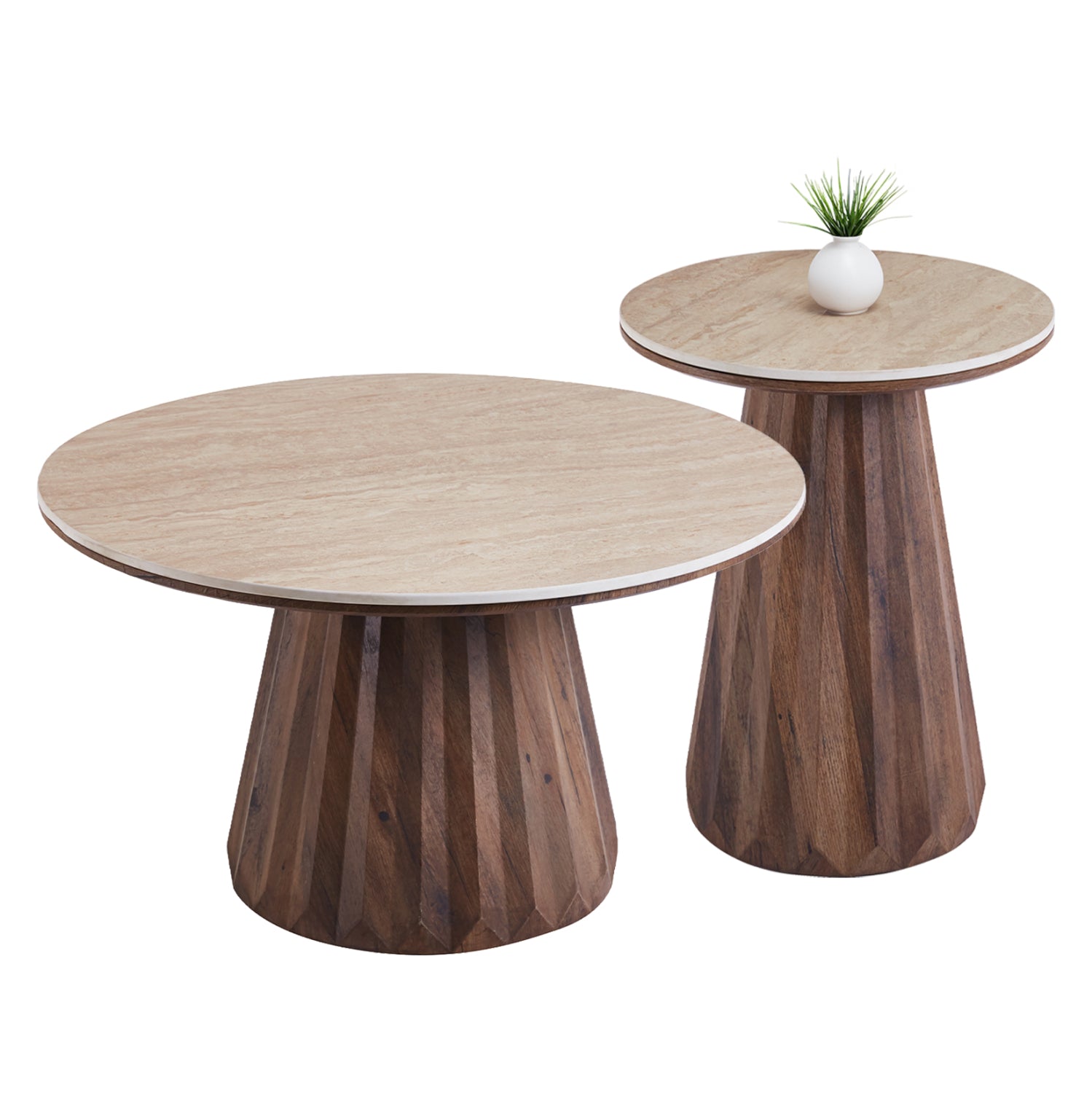 ΤΡΑΠΕΖΙΑ ΣΑΛΟΝΙΟΥ 2ΤΜΧ WALDEN HM12108 ΚΕΡΑΜΙΚΑ TOP--MDF ΒΑΣΕΙΣ Φ80+Φ46εκ. - Pakobazaar