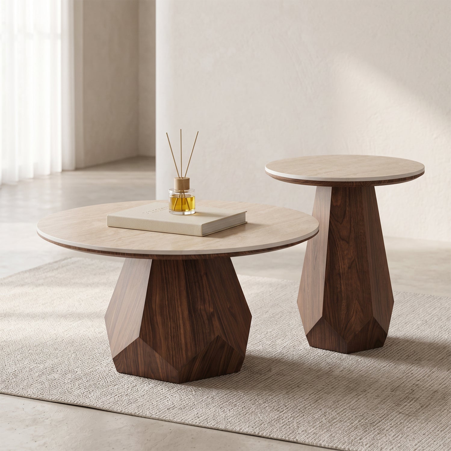ΤΡΑΠΕΖΙΑ ΣΑΛΟΝΙΟΥ 2ΤΜΧ VENERA HM12109 ΚΕΡΑΜΙΚΑ TOP--MDF ΒΑΣΕΙΣ Φ80+Φ45εκ. - Pakobazaar