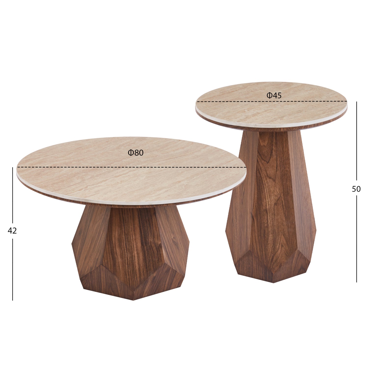 ΤΡΑΠΕΖΙΑ ΣΑΛΟΝΙΟΥ 2ΤΜΧ VENERA HM12109 ΚΕΡΑΜΙΚΑ TOP--MDF ΒΑΣΕΙΣ Φ80+Φ45εκ. - Pakobazaar