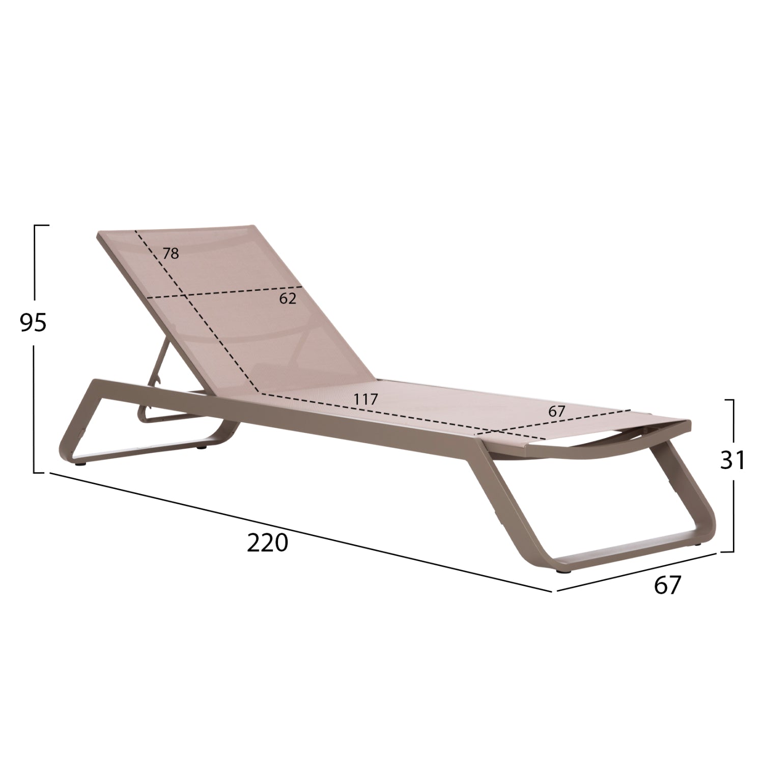ΞΑΠΛΩΣΤΡΑ ΑΛΟΥΜΙΝΙΟΥ MARIMAR HM6562.03 ΣΚΕΛΕΤΟΣ TAUPE & TEXTILENE ΜΠΕΖ 220x67.5x31.5Υεκ - Pakobazaar