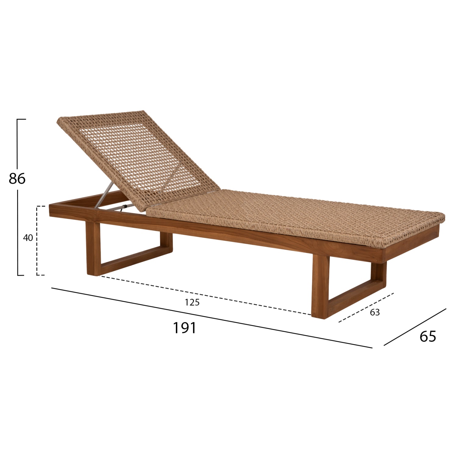 ΞΑΠΛΩΣΤΡΑ PATRON HM5993 TEAK ΞΥΛΟ ΚΑΙ ΣΧΟΙΝΙ VIRO ΣΕ ΠΛΕΞΗ WICKER 191x65x86Yεκ. - Pakobazaar