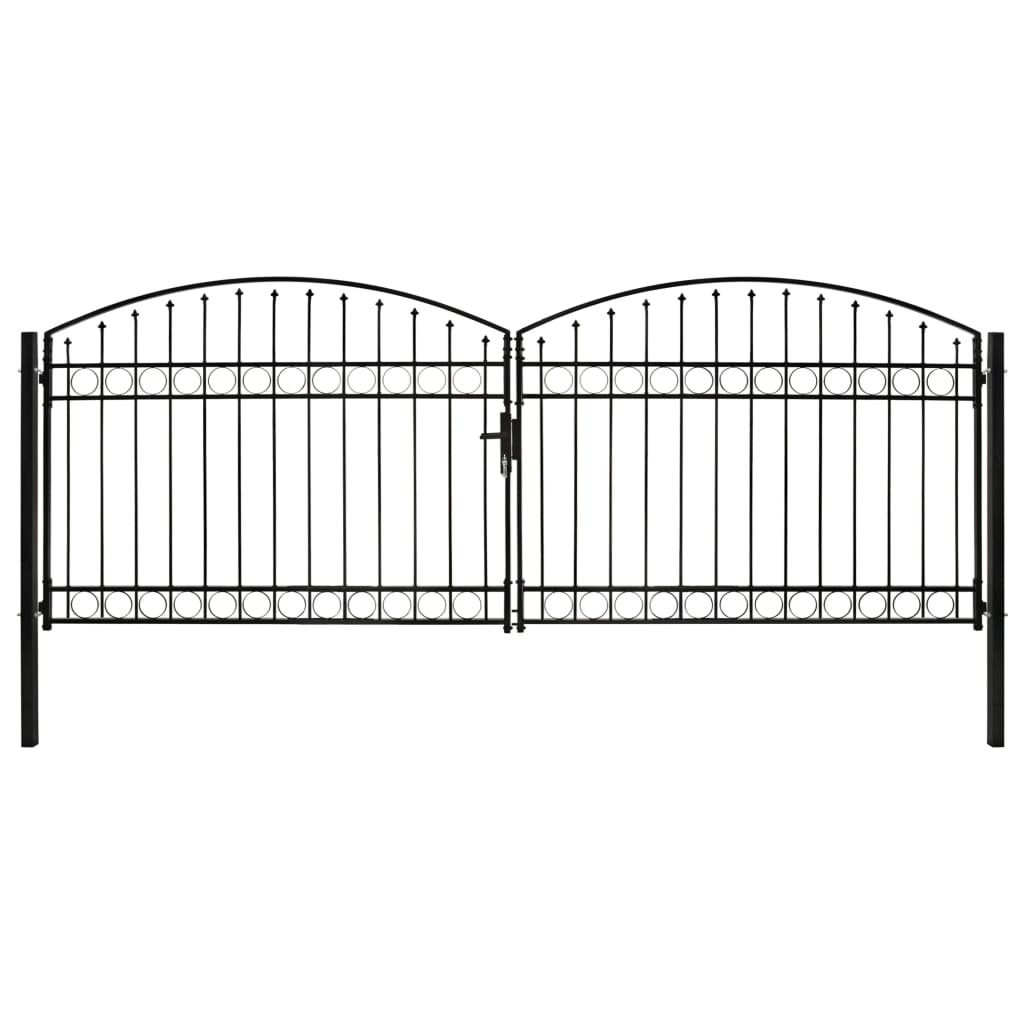 Fence Gate Double Door with Arched Top Steel 400x150 cm Black