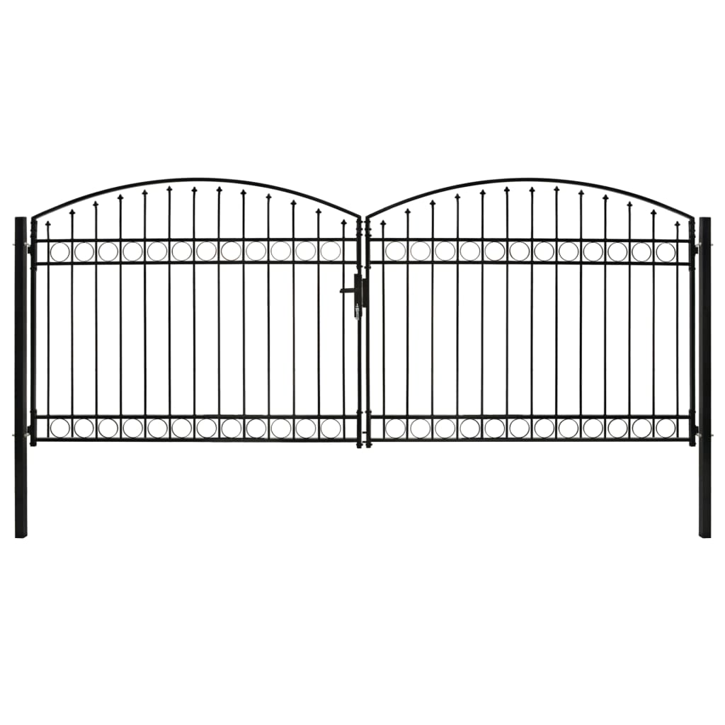 Fence Gate Double Door with Arched Top Steel 400x175 cm Black