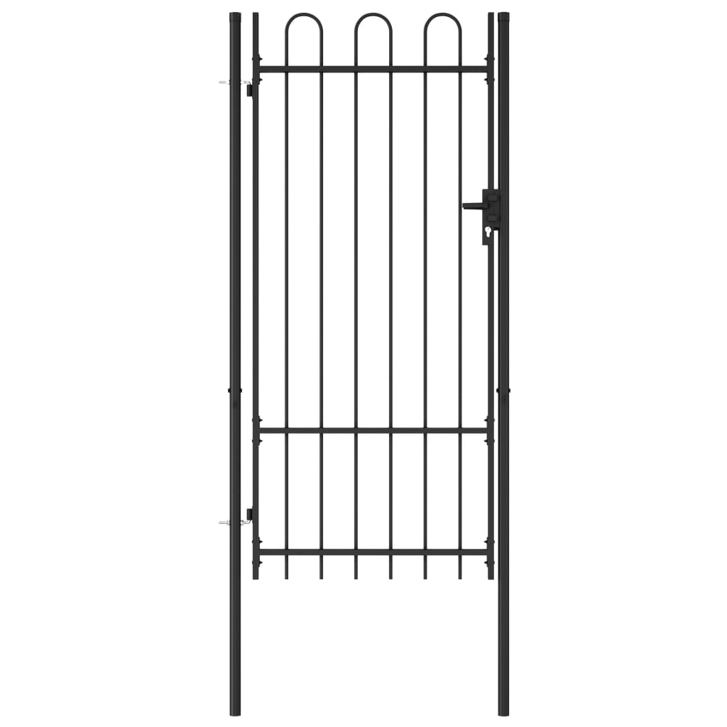 Fence Gate Single Door with Arched Top Steel 1x2 m Black