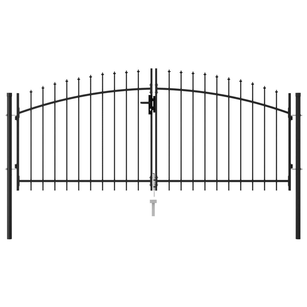Fence Gate Double Door with Spike Top Steel 3x1.25 m Black