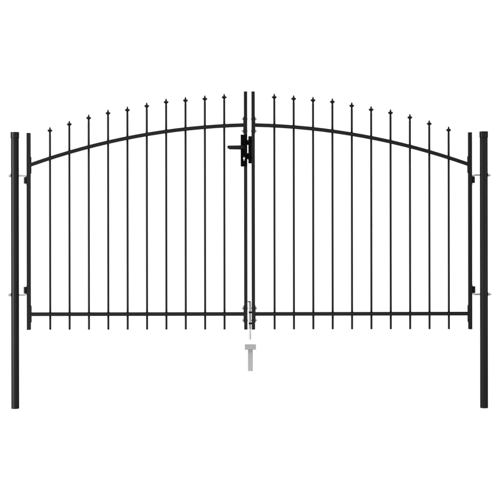 Fence Gate Double Door with Spike Top Steel 3x1.5 m Black