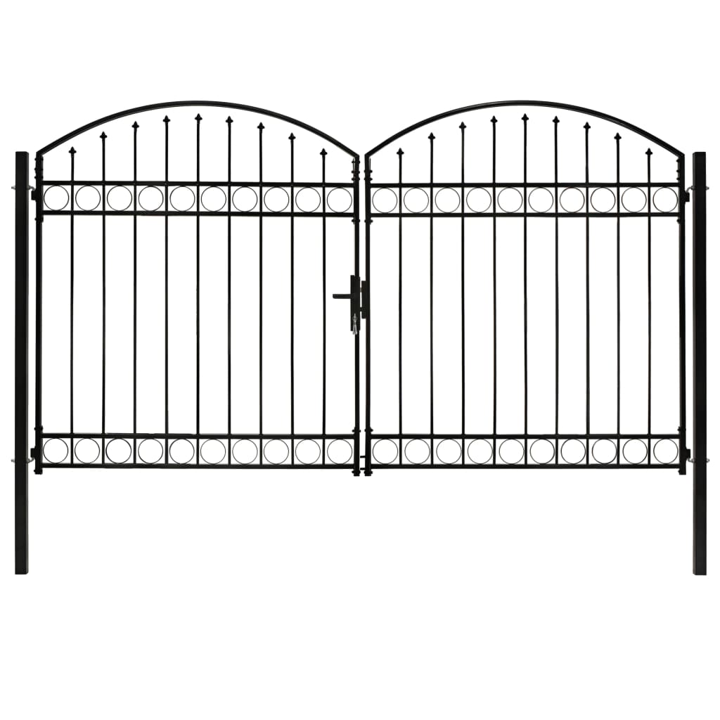 Fence Gate Double Door with Arched Top Steel 300x200 cm Black