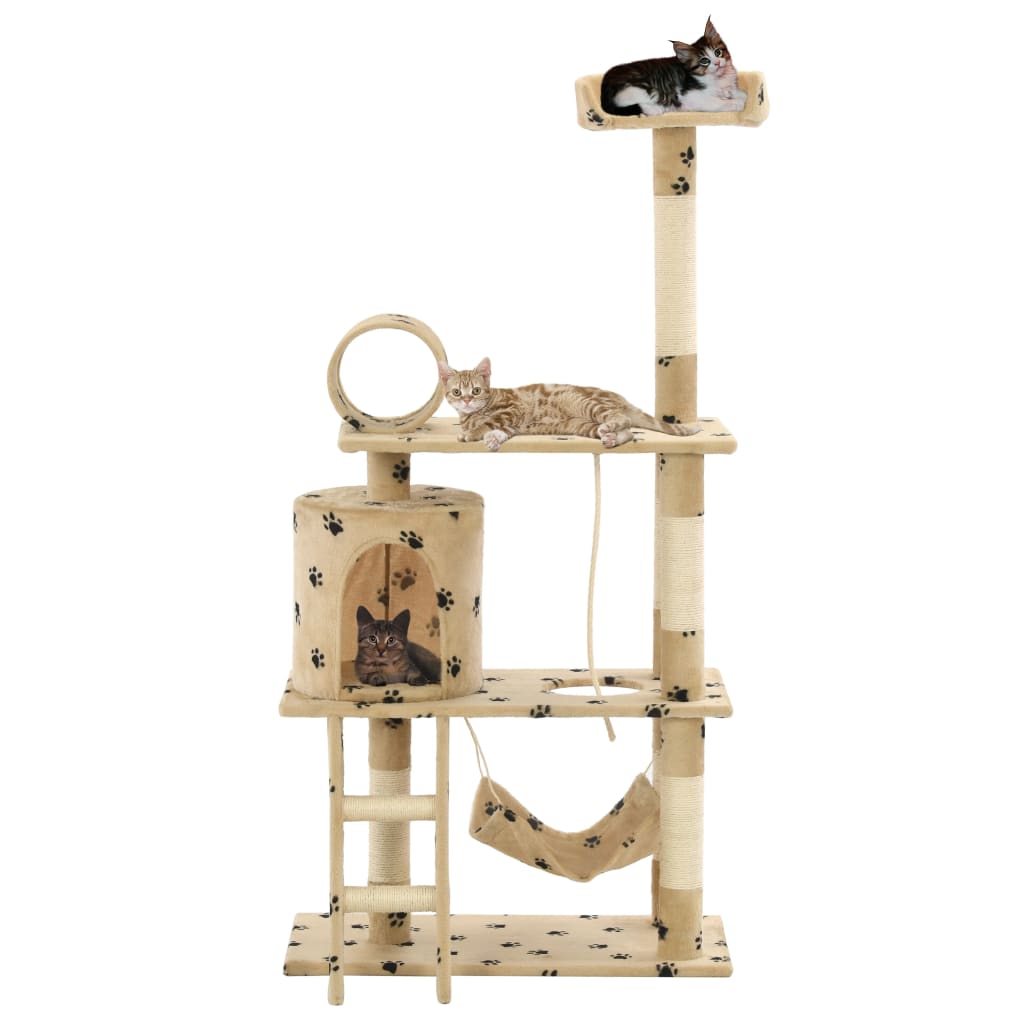 Cat Tree with Sisal Scratching Posts 140 cm Beige Paw Prints