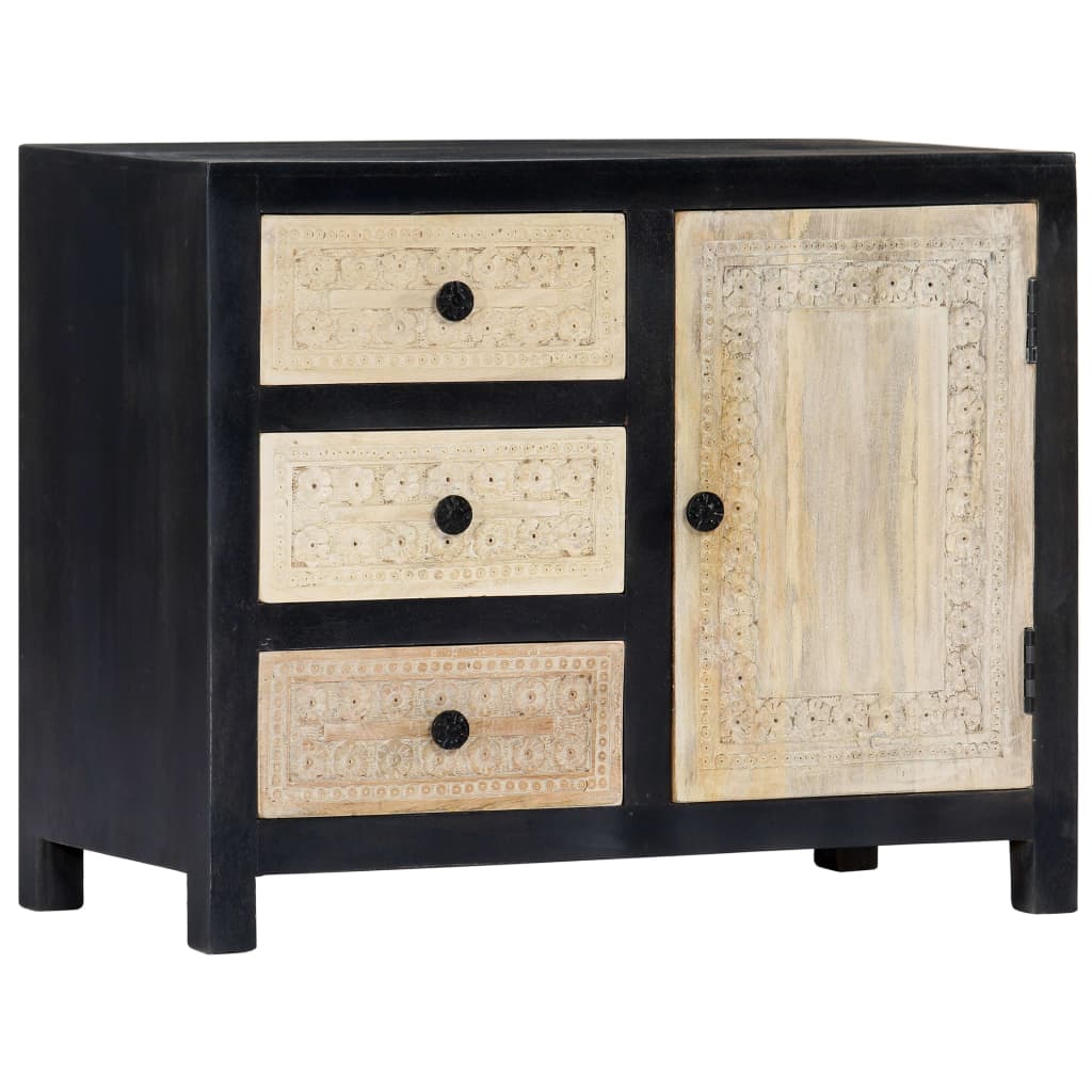 Hand Carved Side Cabinet Grey 75x35x60 cm Solid Mango Wood