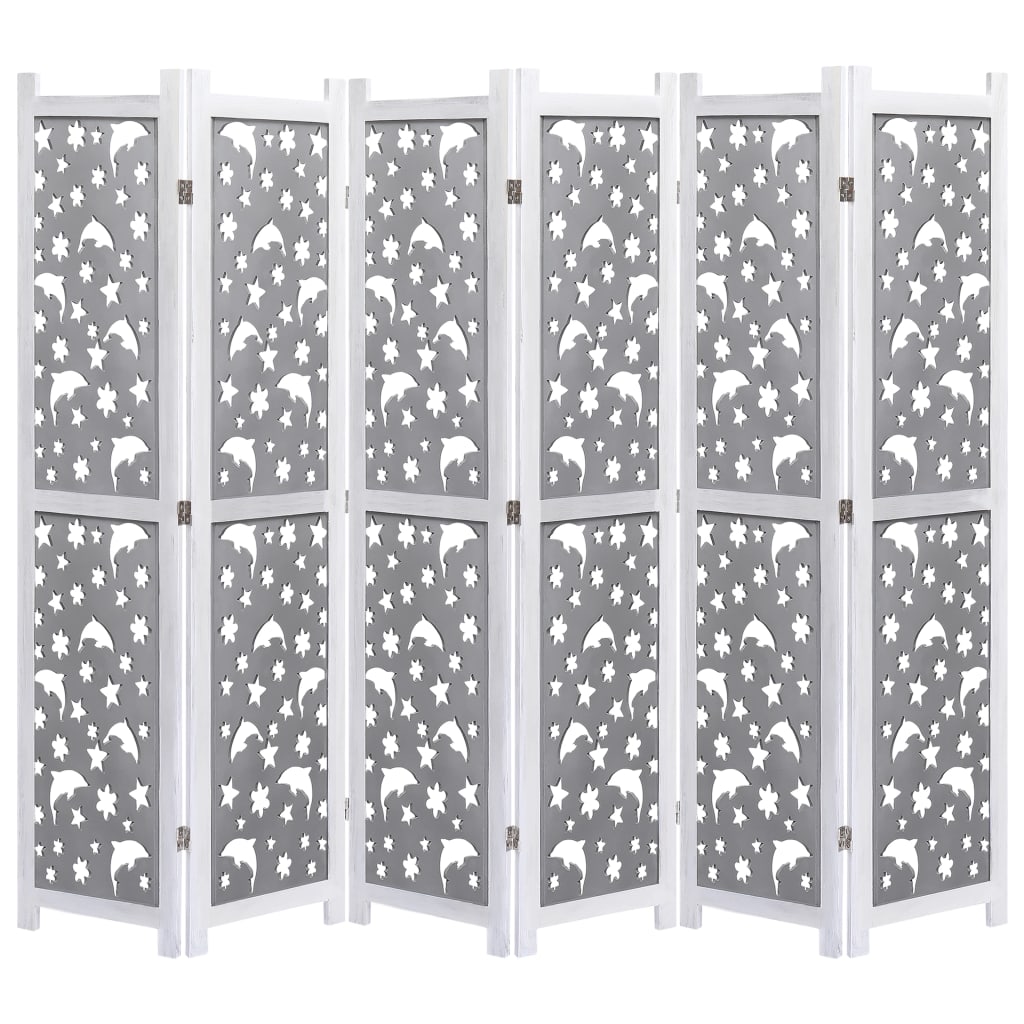 6-Panel Room Divider Grey 210x165 cm Solid Wood