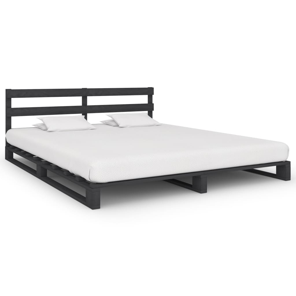 Palettenbett Grau Massivholz Kiefer 160×200 cm