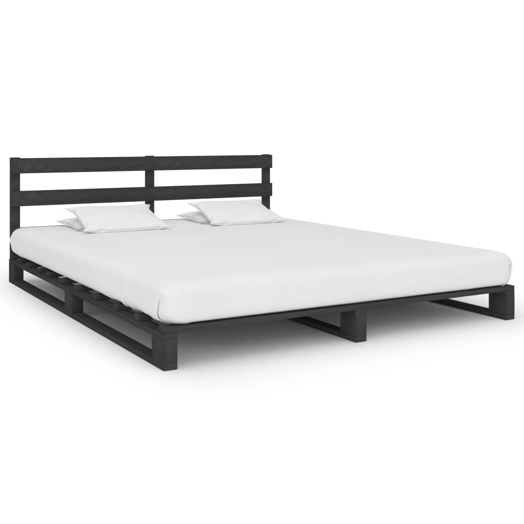 Palettenbett Grau Massivholz Kiefer 200×200 cm
