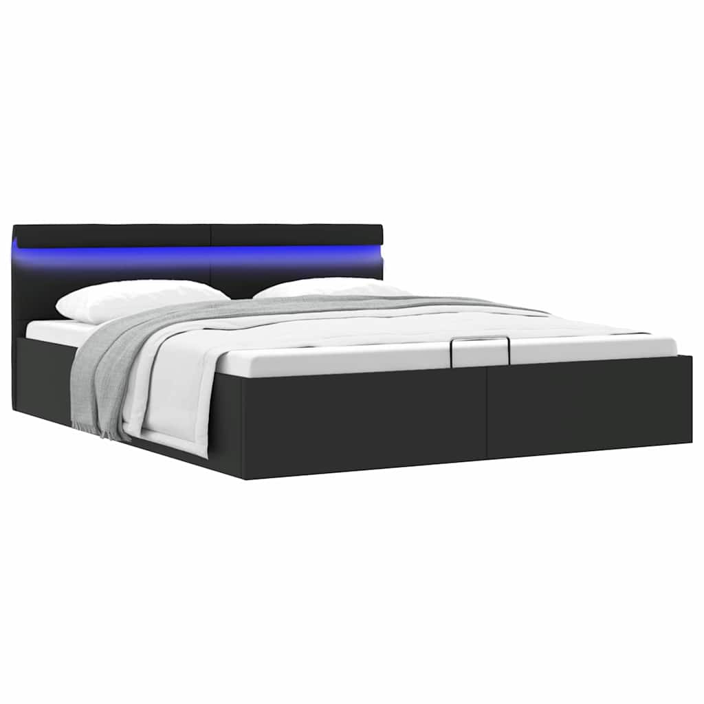 Πλαίσιο Κρεβατιού Αποθ. Χώρο/LED Μαύρο 160x200 εκ. Δερματίνη