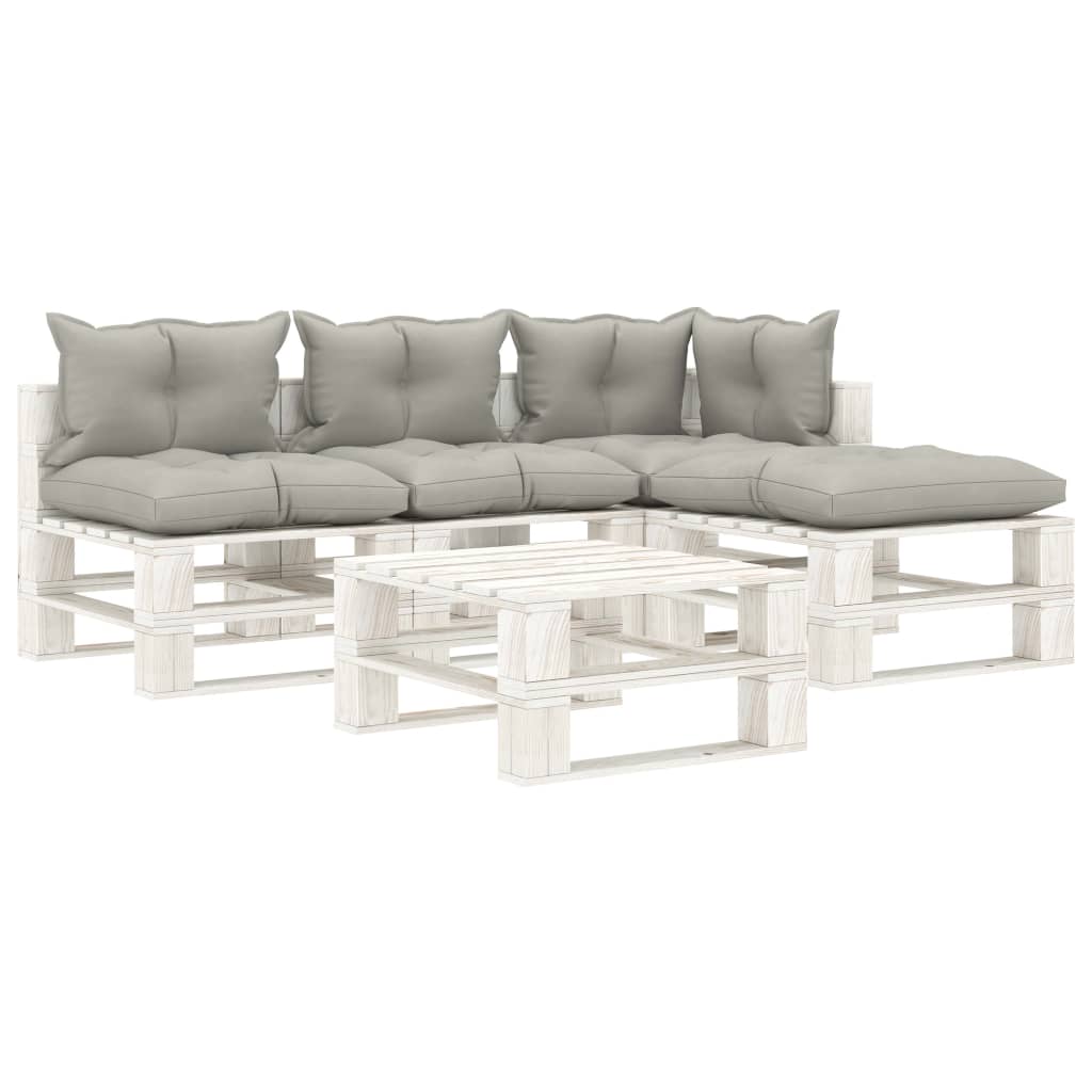 5 Piece Garden Pallets Lounge Set with Taupe Cushions Wood