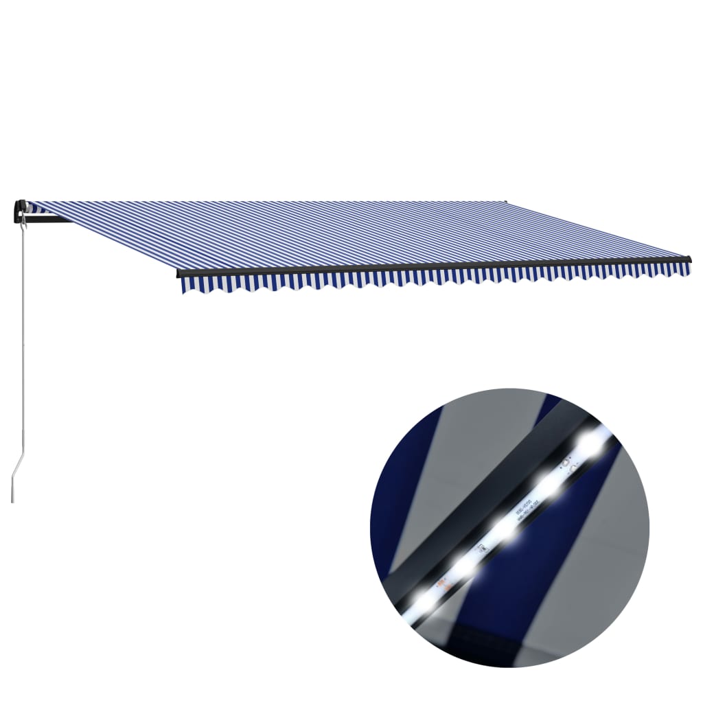 Τέντα Συρόμενη Χειροκίνητη με LED Μπλε / Λευκό 600 x 300 εκ.