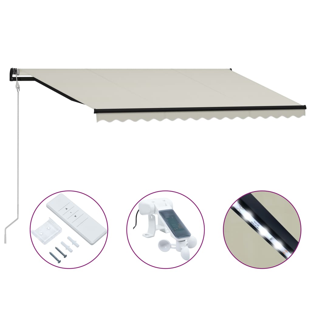 Τέντα Συρόμενη με Αισθητήρα Ανέμου & LED Κρεμ 400 x 300 εκ.