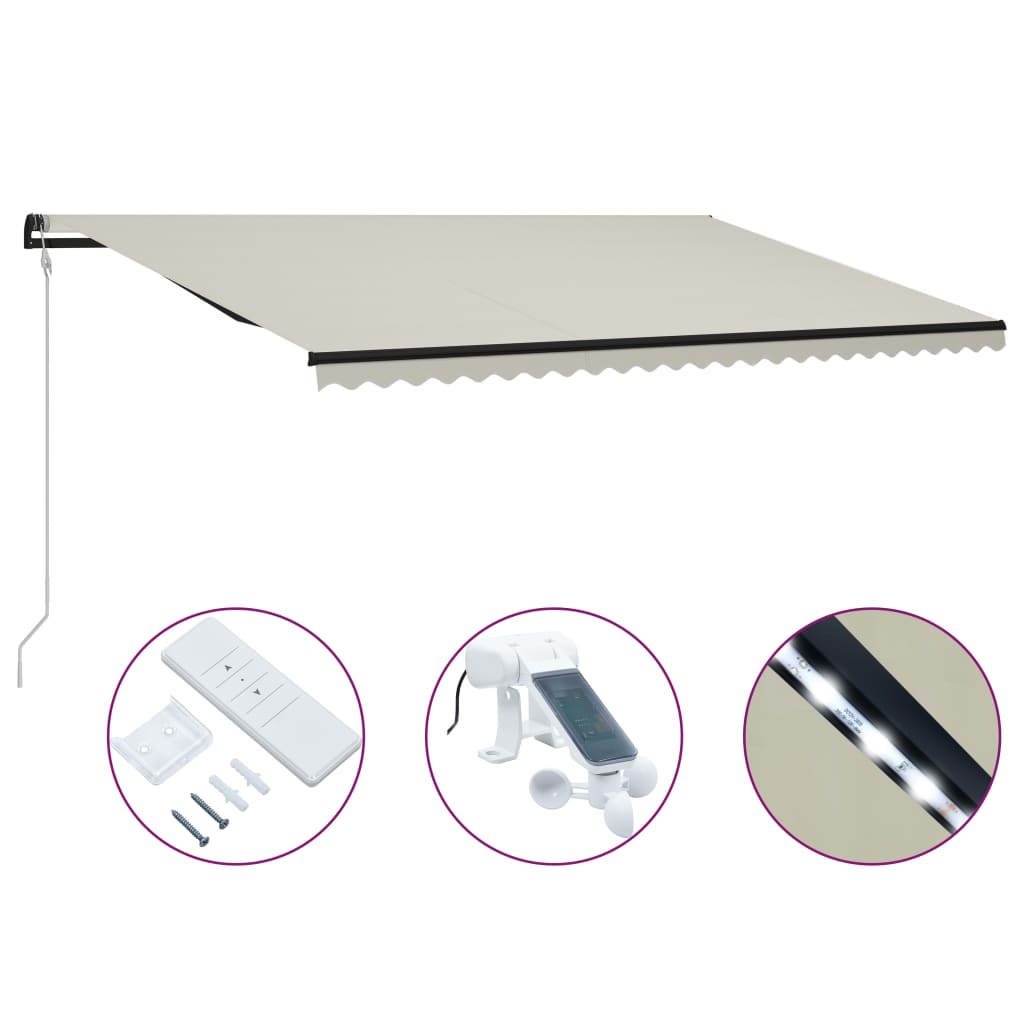 Τέντα Συρόμενη με Αισθητήρα Ανέμου & LED Κρεμ 600 x 300 εκ.