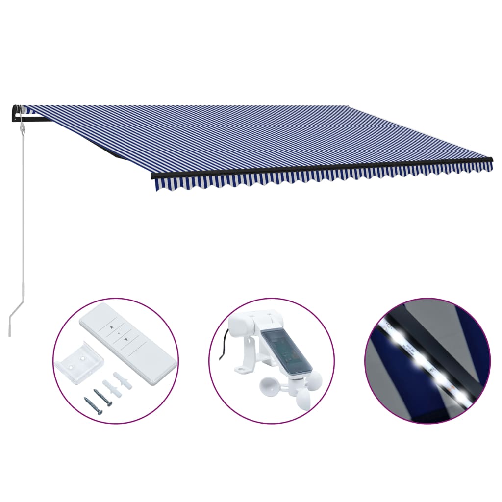 Τέντα με Αισθητήρα Ανέμου & LED Μπλε / Λευκό 600 x 300 εκ.