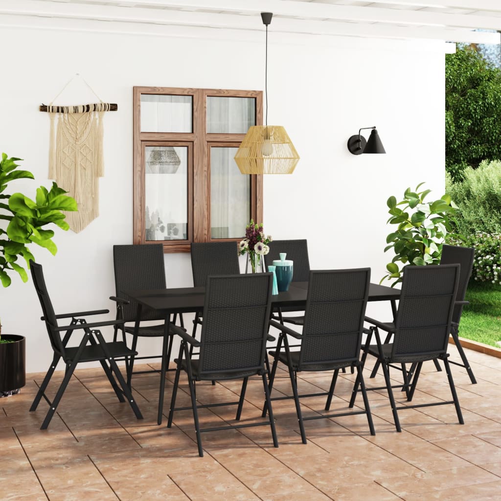 9 Piece Garden Dining Set Black