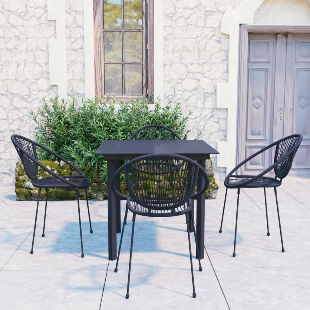 5 Piece Outdoor Dining Set PVC Rattan Black