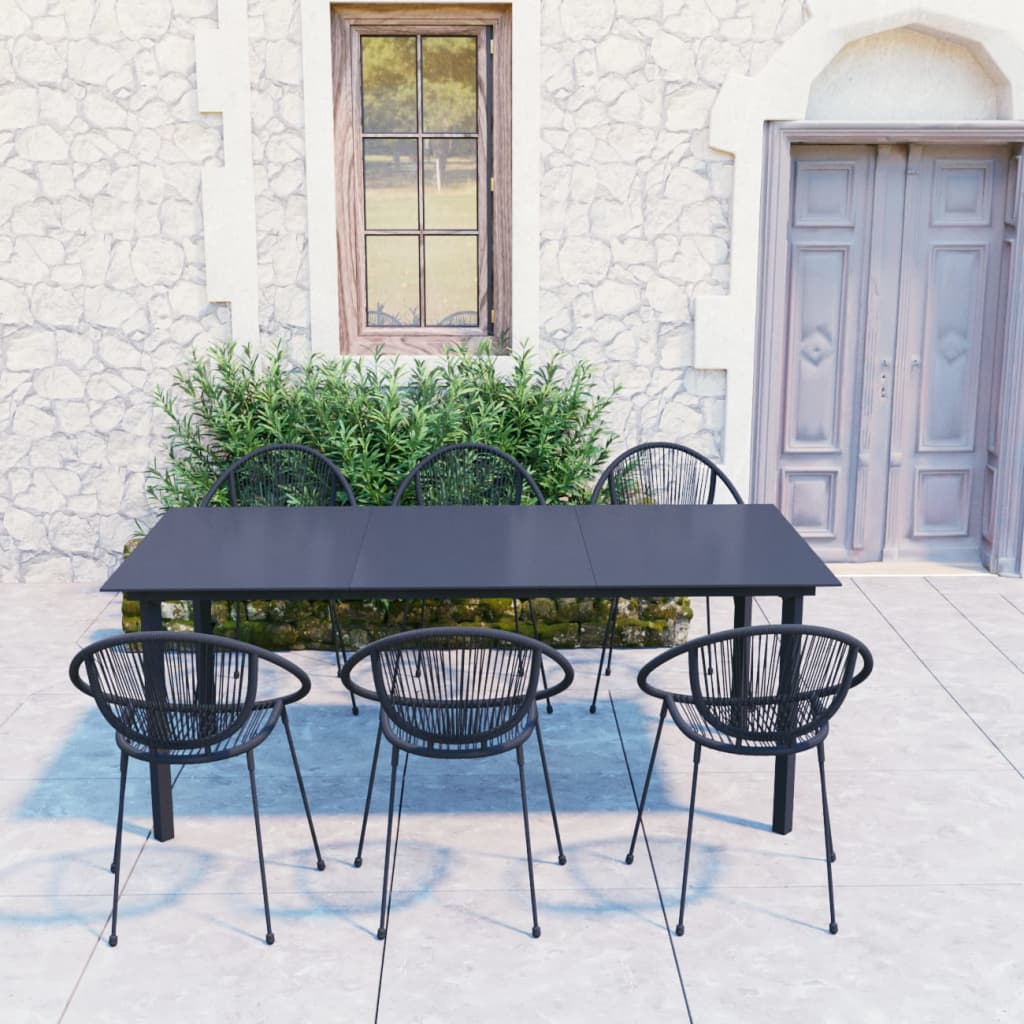 7 Piece Outdoor Dining Set PVC Rattan Black