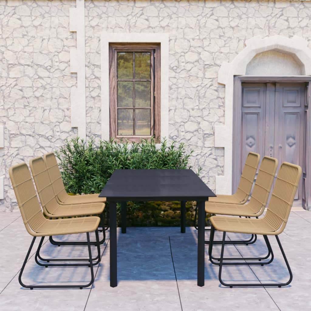 7 Piece Outdoor Dining Set Poly Rattan and Glass