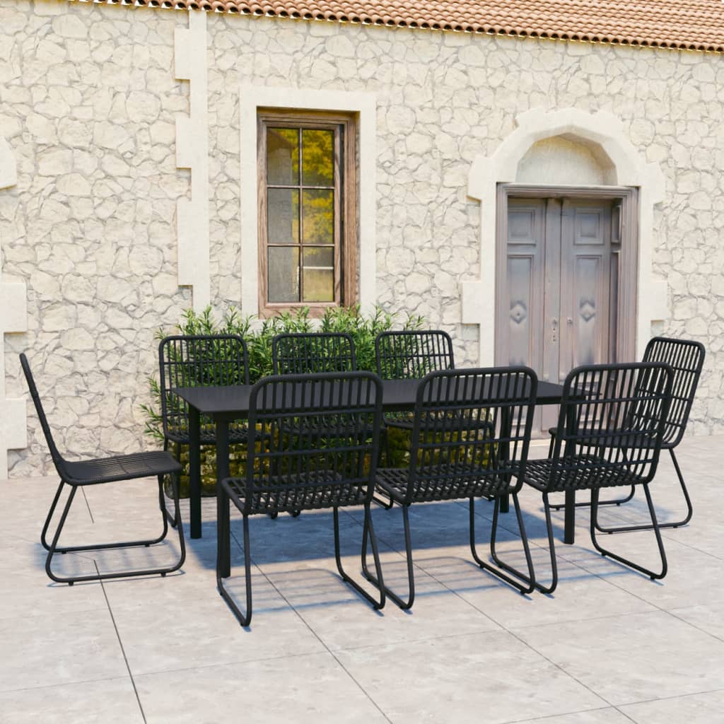 9 Piece Outdoor Dining Set Poly Rattan and Glass