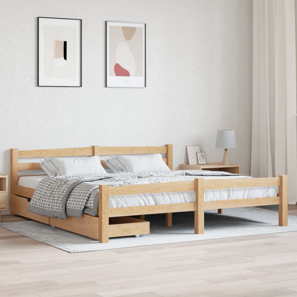 Bettgestell mit 2 Schubladen Massivholz Kiefer 180x200 cm
