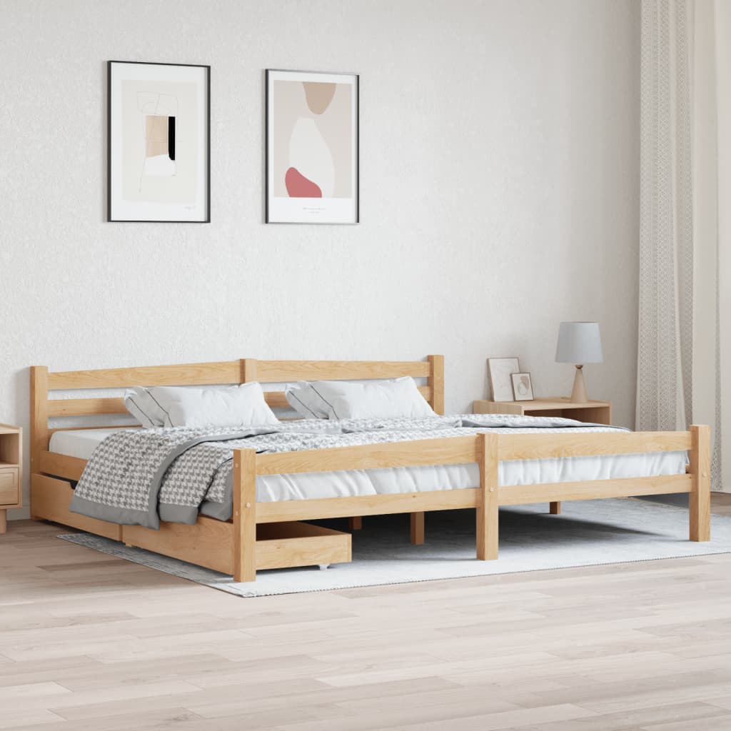 Bettgestell mit 2 Schubladen Massivholz Kiefer 200x200 cm