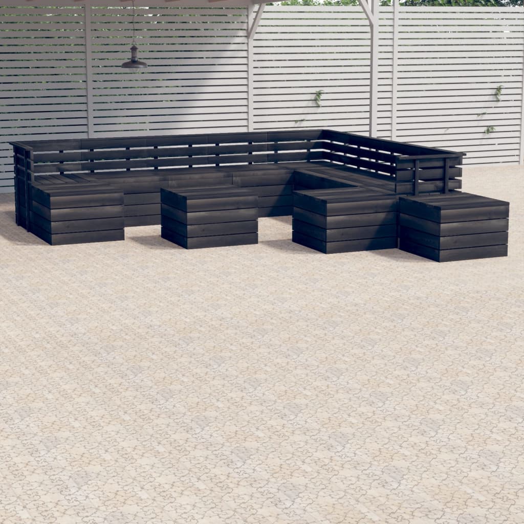 12 Piece Garden Pallet Lounge Set Solid Pinewood Dark Grey