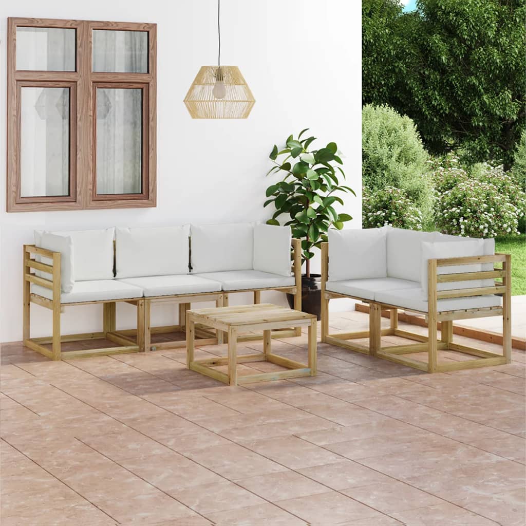 6 Piece Garden Lounge Set with Cream Cushions