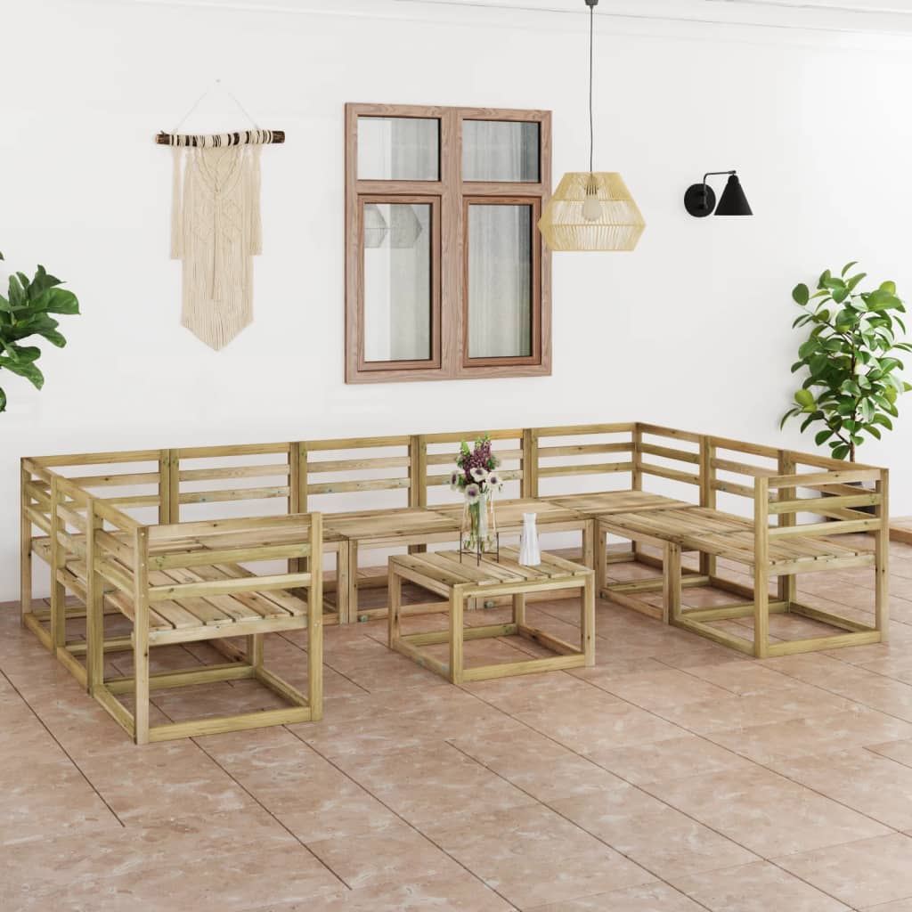 10 Piece Garden Lounge Set Green Impregnated Pinewood