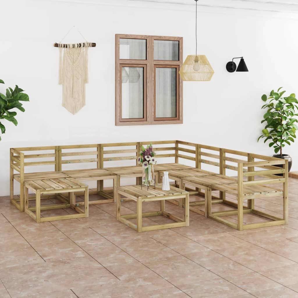 9 Piece Garden Lounge Set Green Impregnated Pinewood