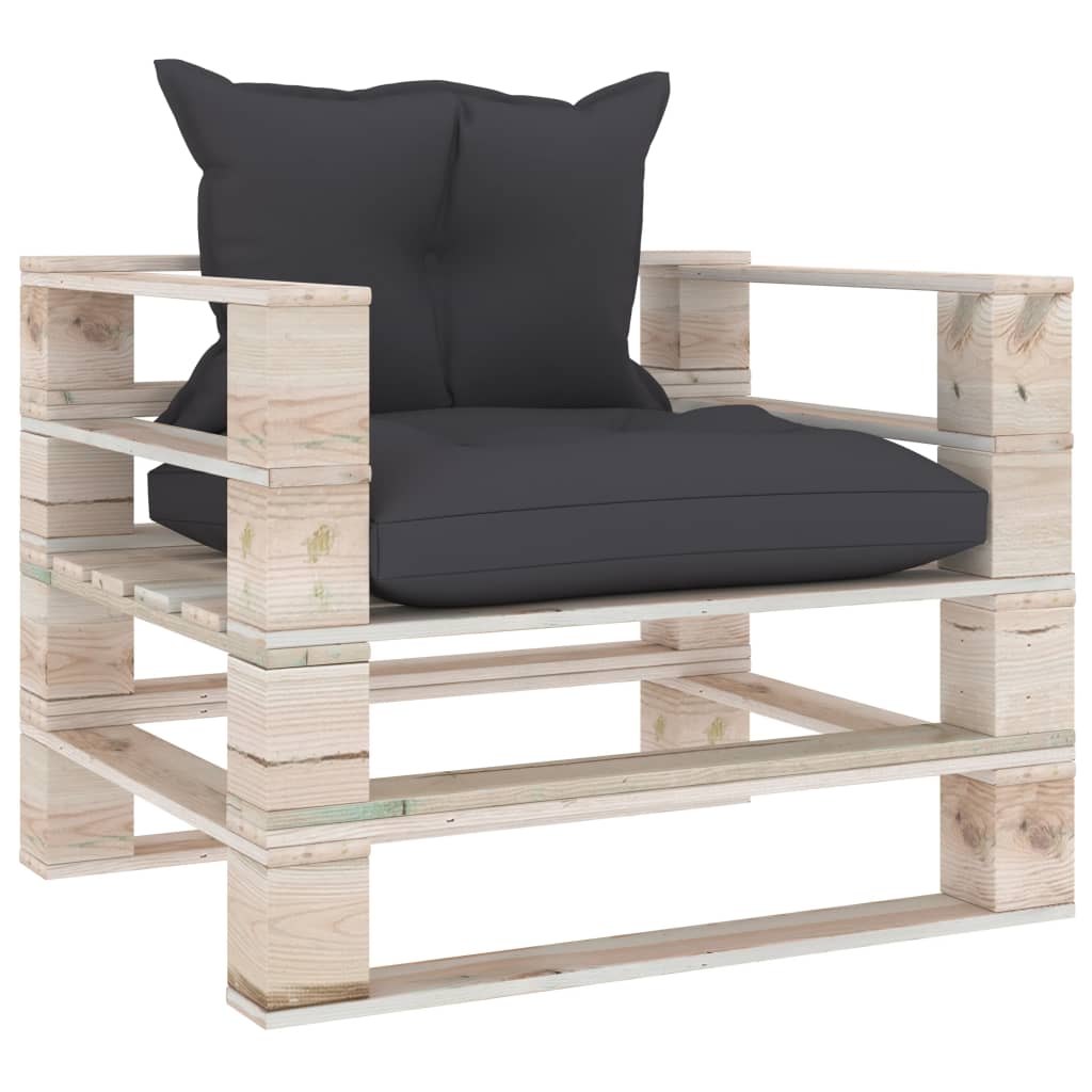 Garden Pallet Sofa with Anthracite Cushions Pinewood