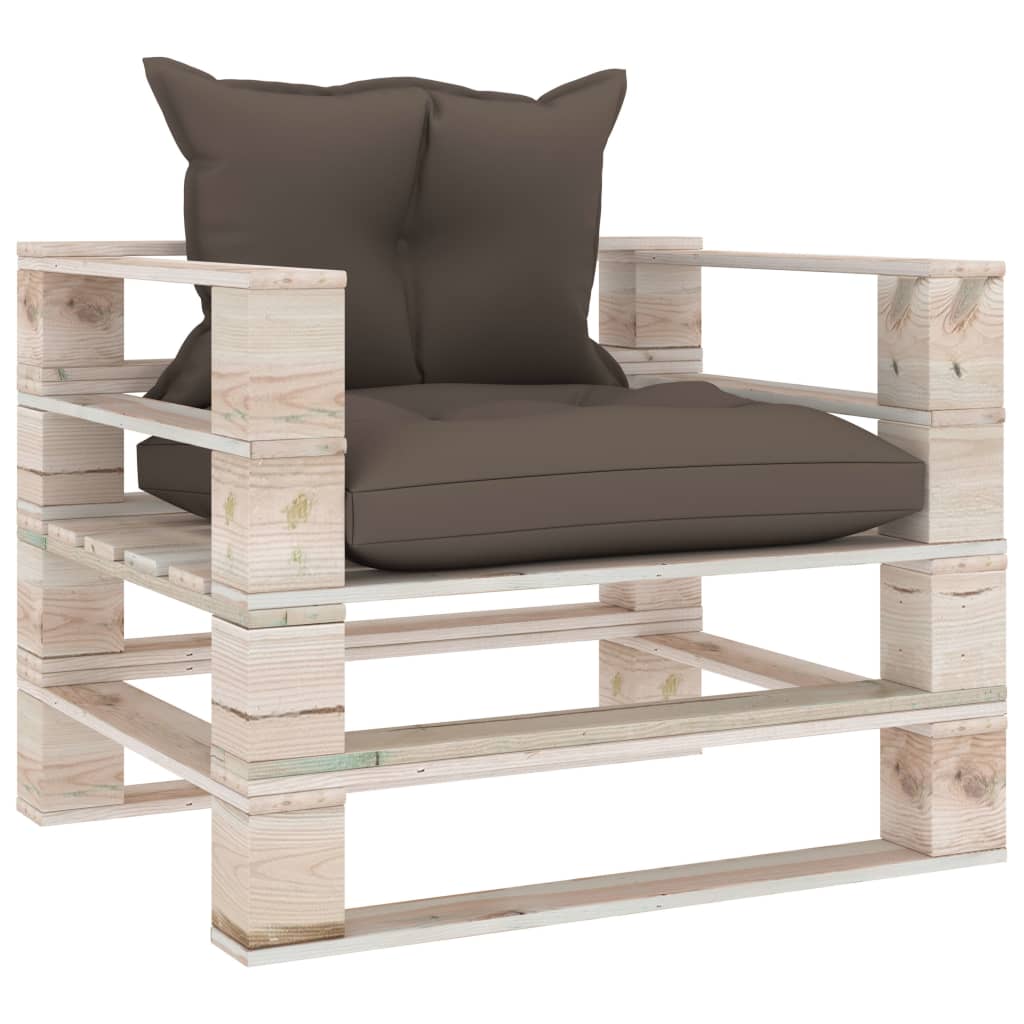 Garden Pallet Sofa with Taupe Cushions Pinewood