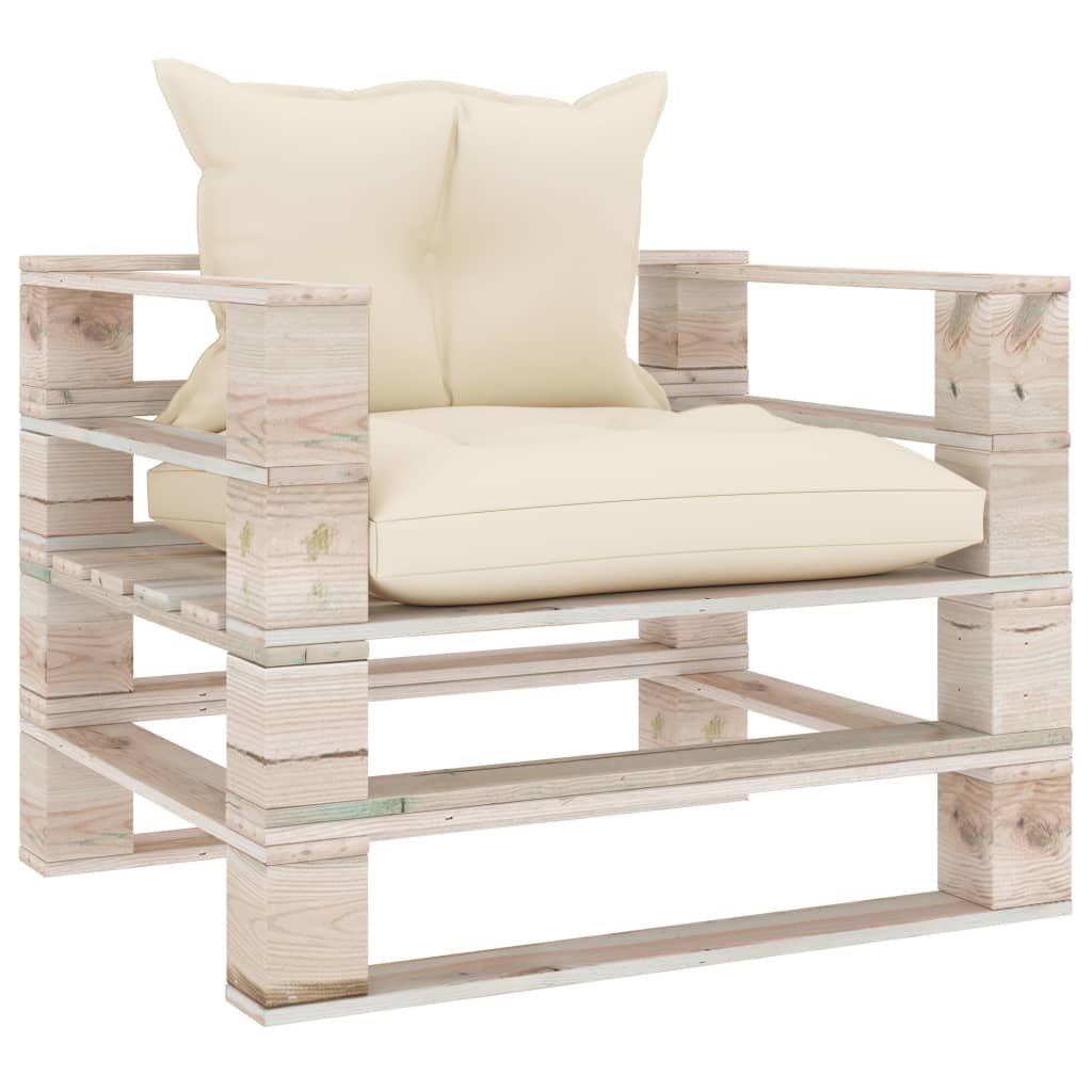 Garden Pallet Sofa with Cream Cushions Pinewood
