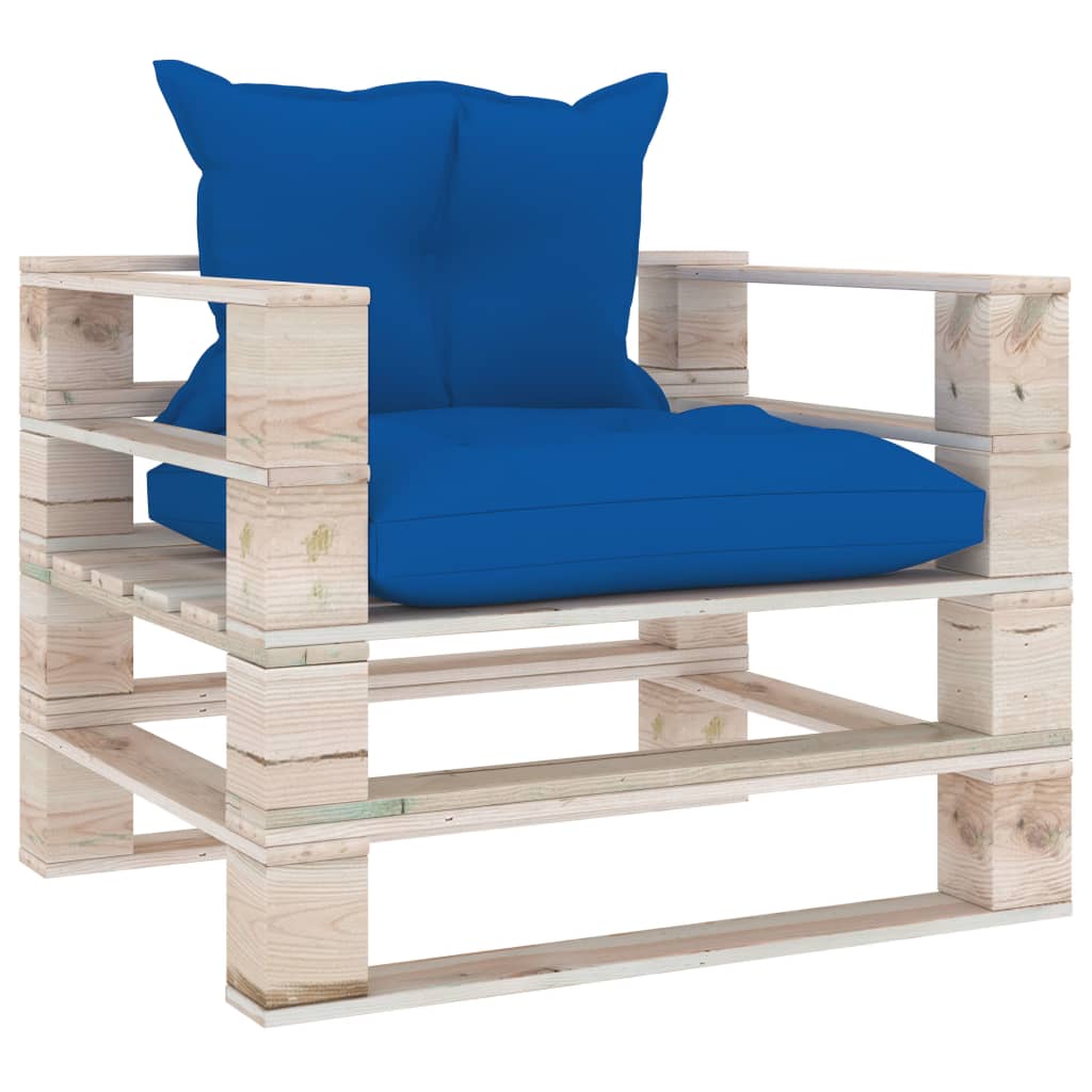 Garden Pallet Sofa with Royal Blue Cushions Pinewood