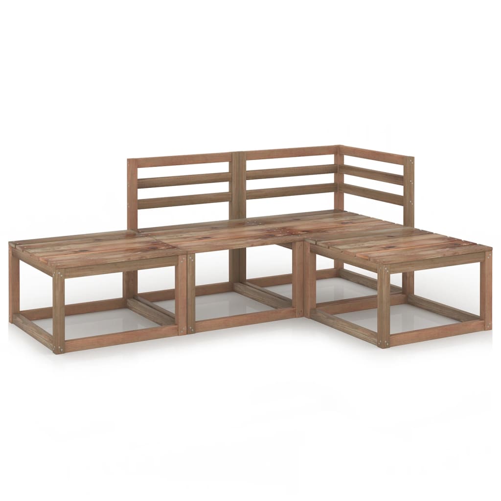 4 Piece Garden Lounge Set Brown Impregnated Pinewood