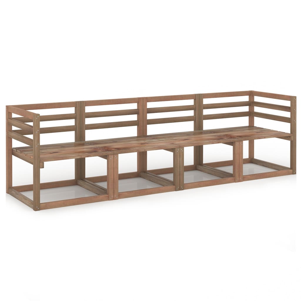 4 Piece Garden Pallet Sofa Set Brown Impregnated Pinewood