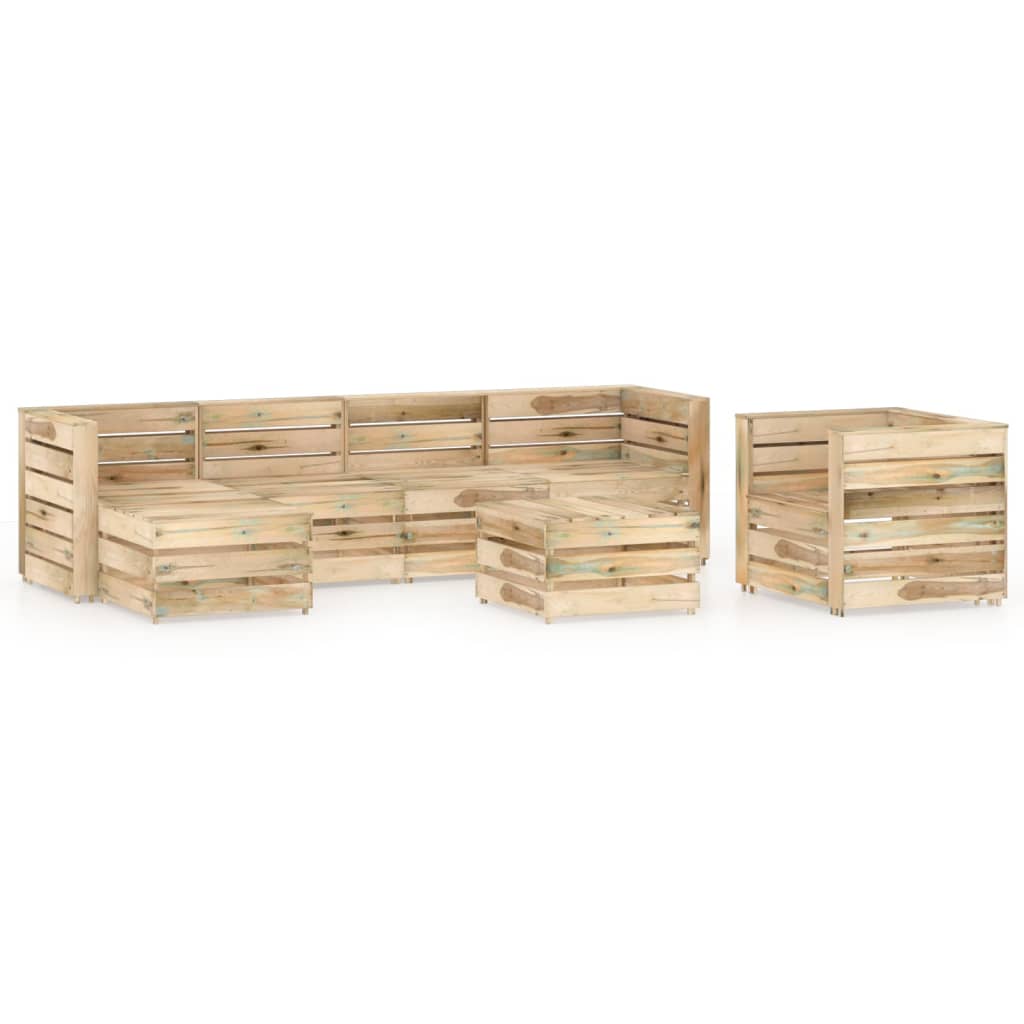 7 Piece Garden Lounge Set Green Impregnated Pinewood