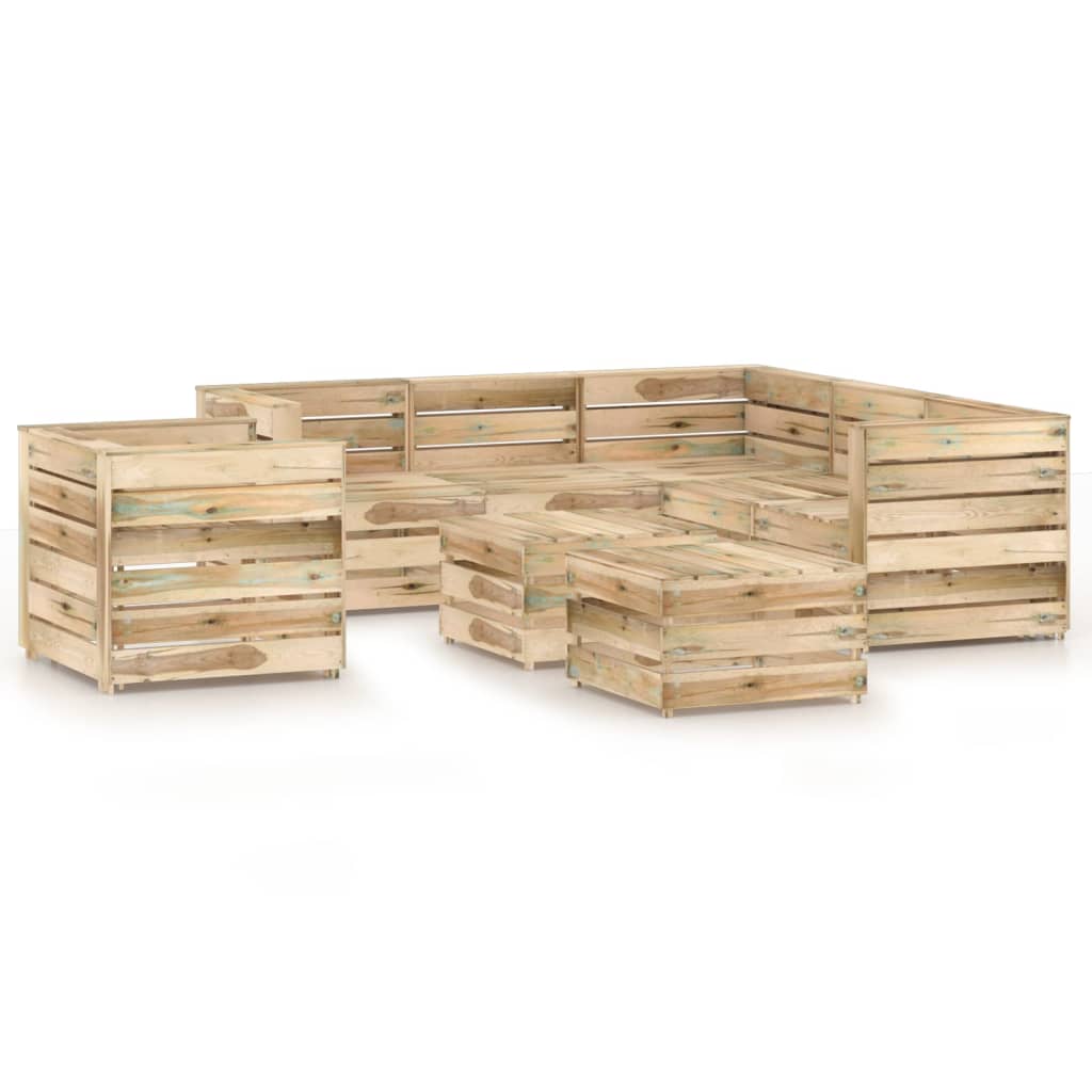 8 Piece Garden Lounge Set Green Impregnated Pinewood