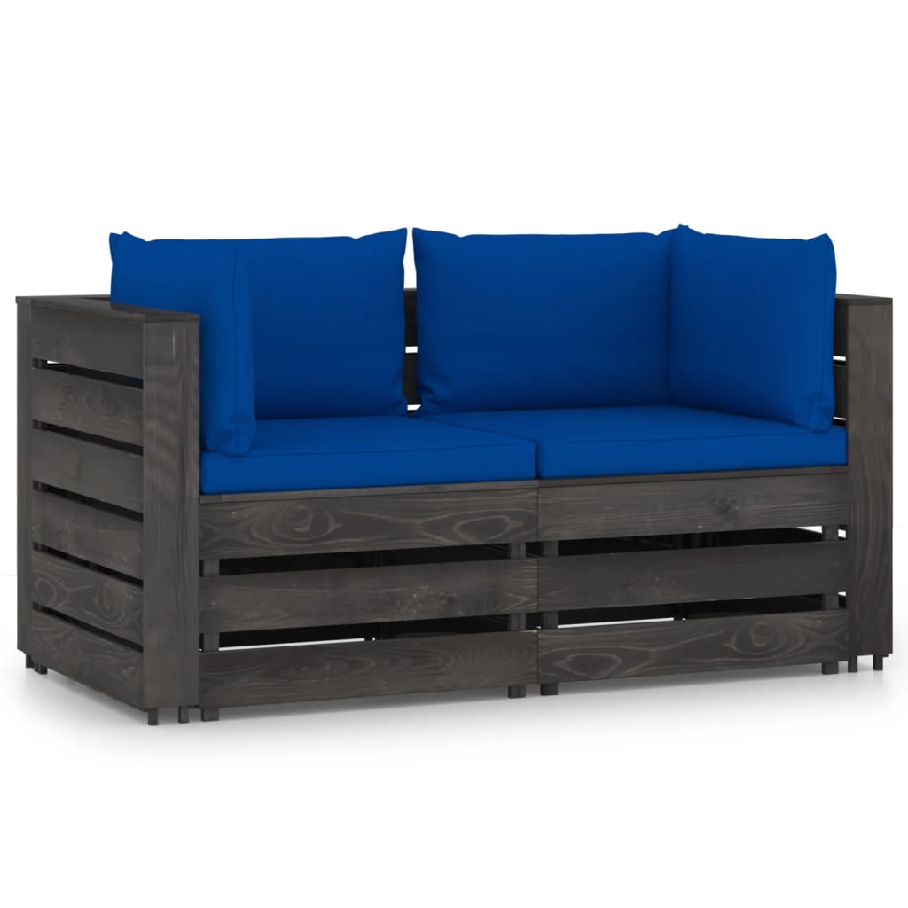 2-Seater Garden Sofa with Cushions Grey Impregnated Wood