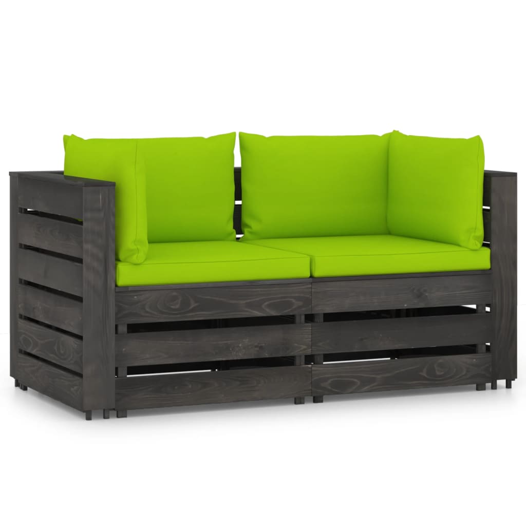 2-Seater Garden Sofa with Cushions Grey Impregnated Wood