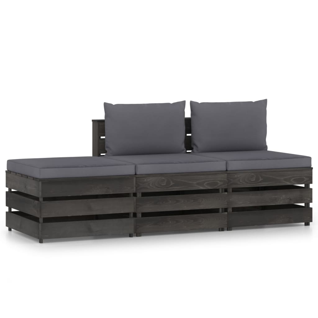 3 Piece Garden Lounge Set with Cushions Grey Impregnated Wood