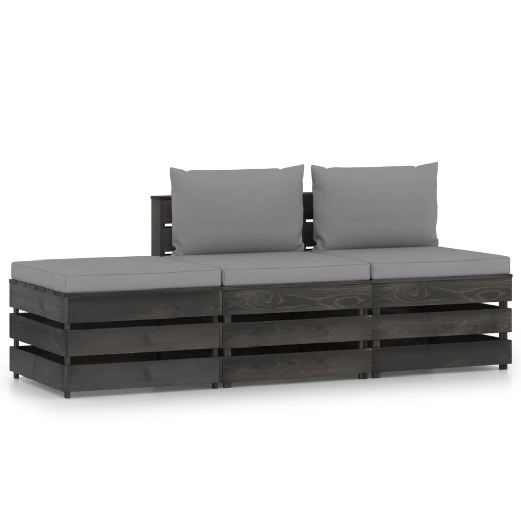 3 Piece Garden Lounge Set with Cushions Grey Impregnated Wood