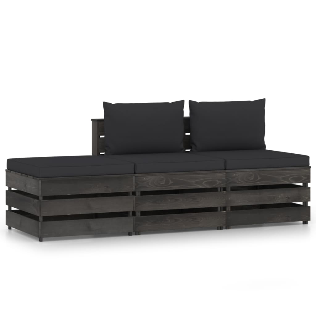 3 Piece Garden Lounge Set with Cushions Grey Impregnated Wood