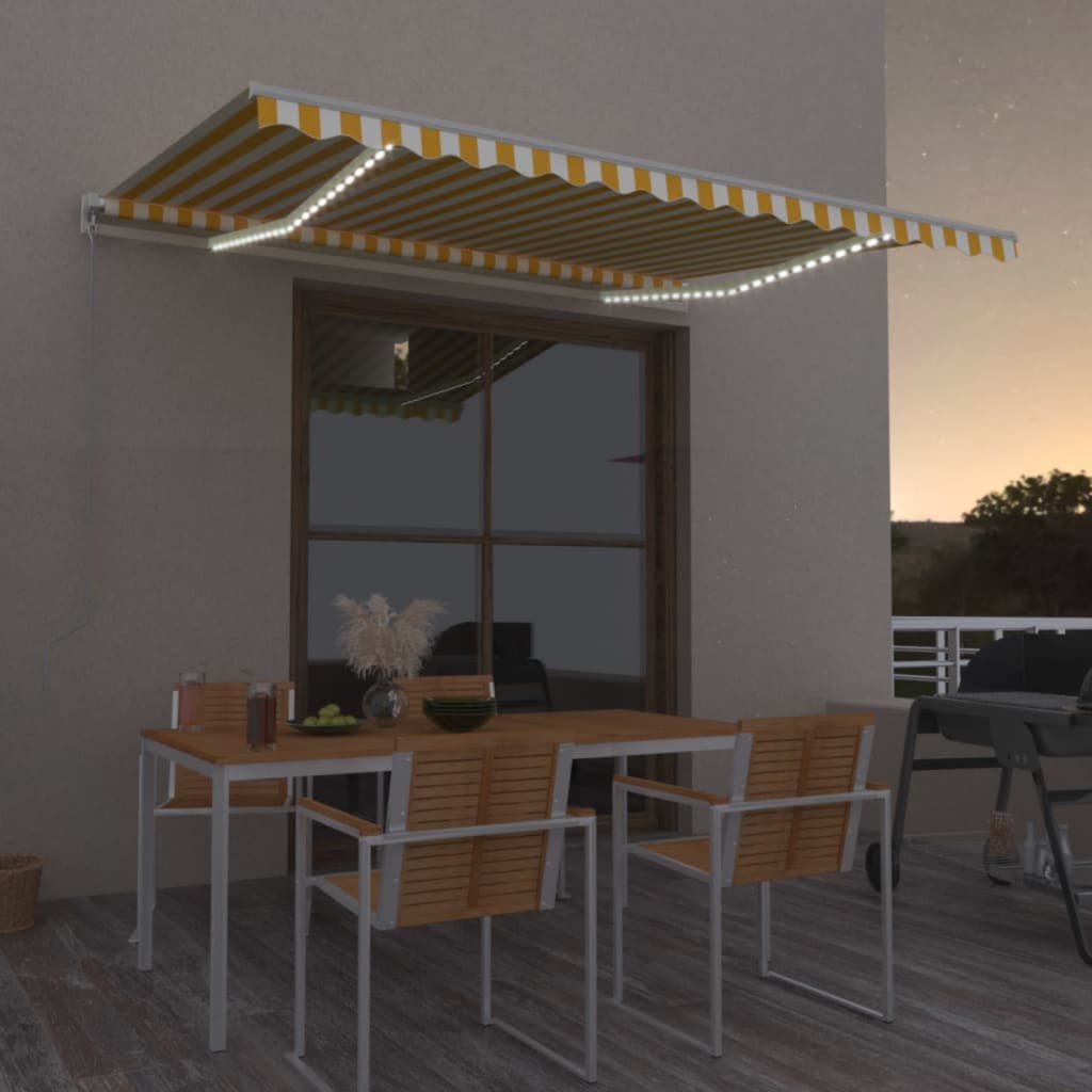 Manual Retractable Awning with LED 450x300 cm Yellow and White
