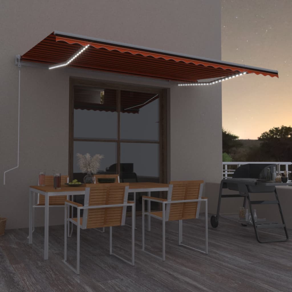 Τέντα Αυτόματη με LED&Αισθητ. Ανέμου Πορτοκαλί/Καφέ 500x300 εκ.