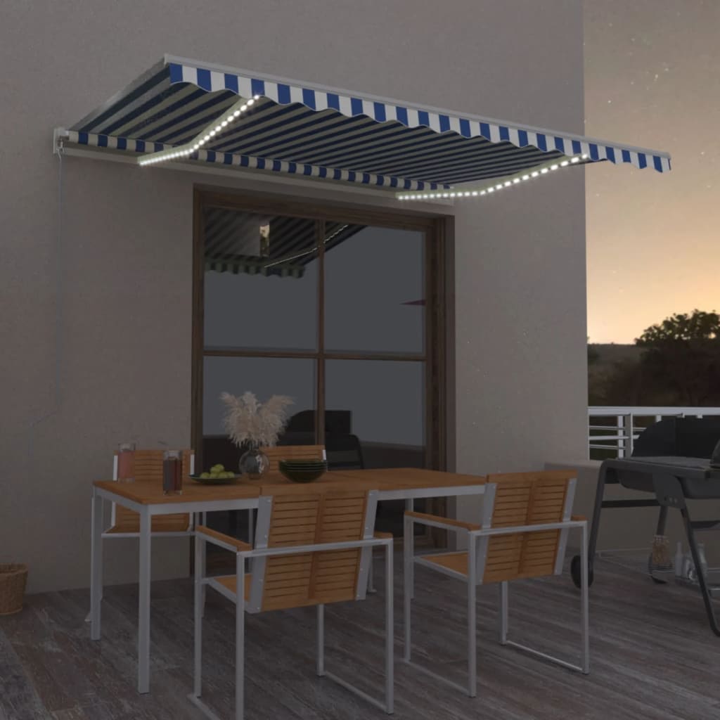 Τέντα Αυτόματη με LED & Αισθ. Ανέμου Μπλε / Λευκό 400 x 350 εκ.