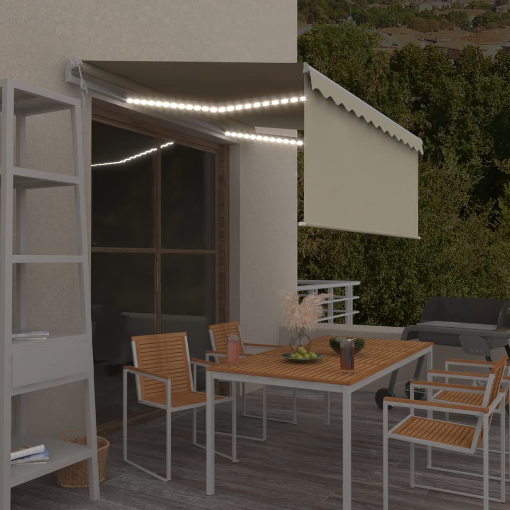 Τέντα Αυτόματη με Σκίαστρο/LED/Αισθ. Ανέμου Κρεμ 3 x 2,5 μ.